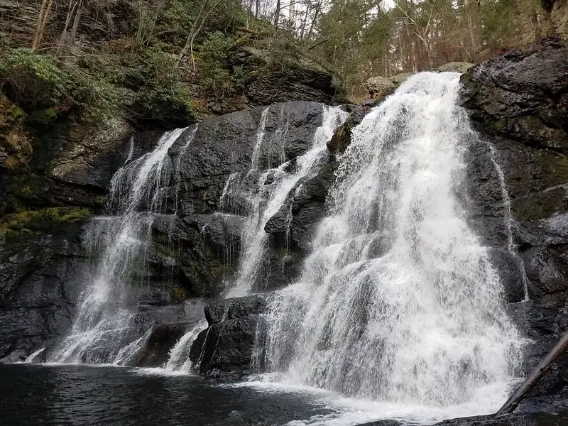 a man standing in front of a waterfall